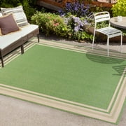 JONATHAN Y SMB201E-8 James Modern Border Stripe Green/Cream 8 ft. x 10 ft. Indoor/Outdoor Area Rug, Farmhouse, Pet Friendly, Stain Resistant, Easy to Clean, for Patio, Living Room; Kitchen, Bedroom
